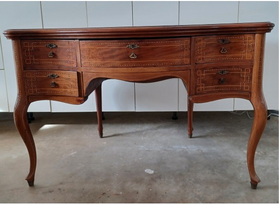 Beautiful Antique Marquetry Curved Front Writing Desk