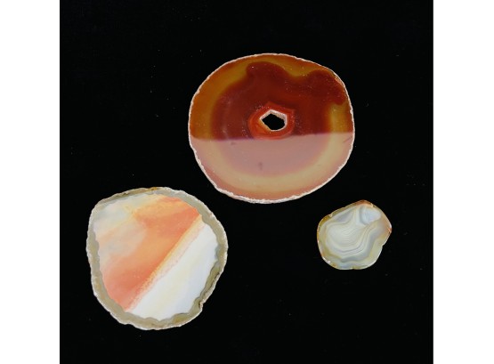 3 Polished Geode Slices- Coasters Rust Colors
