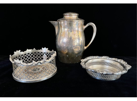 3 Pc. Vintage Silver Plate Lot With 9' Pot