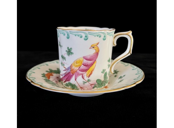 Royal Crown Derby English Bone China Demitasse Cup And Saucer With Green Design