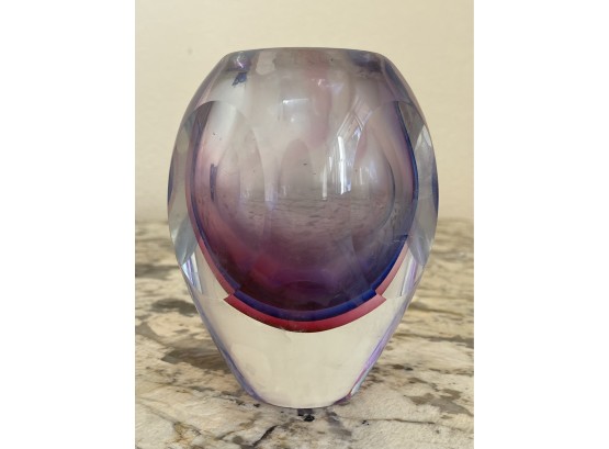 Very Heavy Art Glass Vase Clear, Purple, Dark Pink