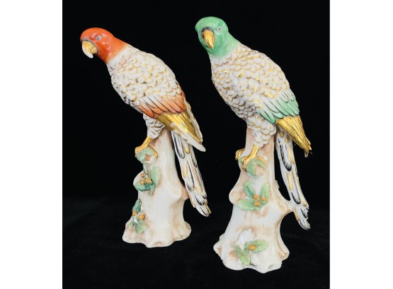 Pair Of Porcelain Birds- Red & Green