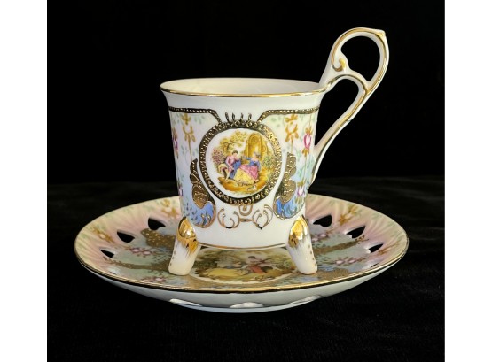 Lovely Antique KPM Ornate Cup And Saucer With Cut Out Hearts On Plate