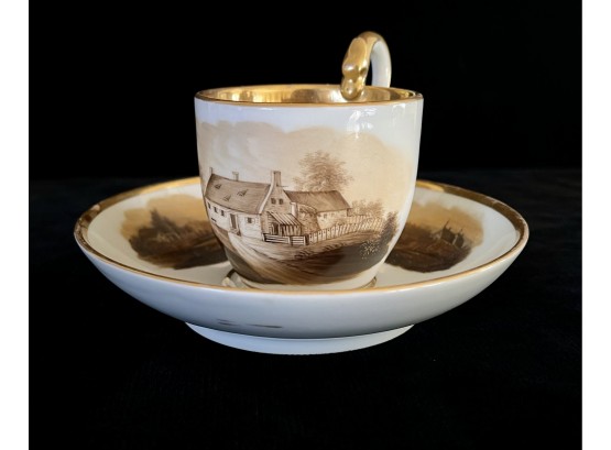 Lovely Vintage Porcelain Cup And Saucer In Brown Tones