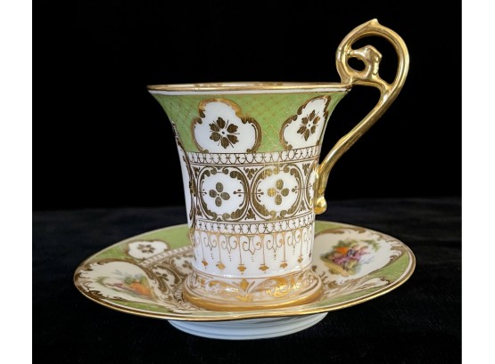 Vintage German Porcelain Tea Cup And Saucer- Green