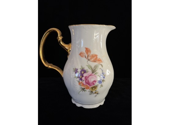 Bernadotte Czech Porcelain Pitcher With Gold Painted Handle & Flowers