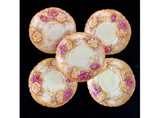 5 Vintage Limoges Saucers With Roses