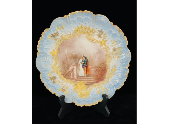 Antique Porcelain Decorative Plate With Couple On Stairs