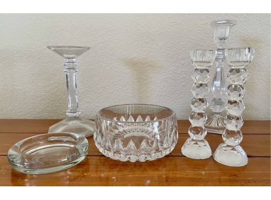 Glass Lot W/ 4 Candle Holders & More