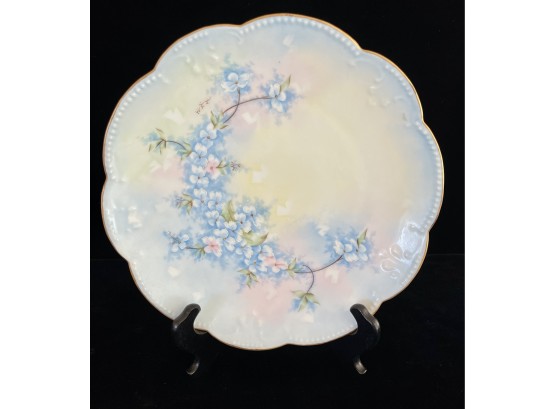 Vintage French Porcelain Plate With Blue & Scallop Edge