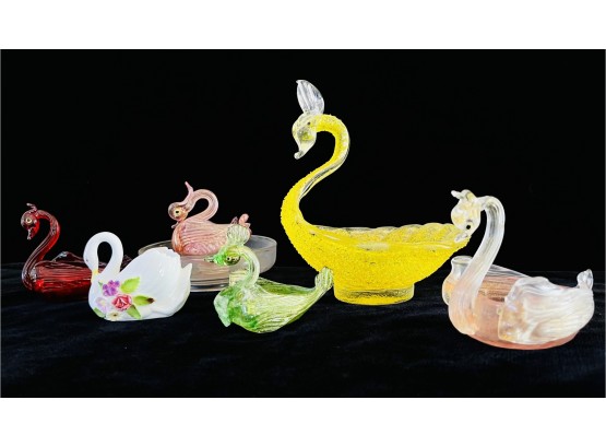 6 Pc. Swan Collection With 5 Blown Glass