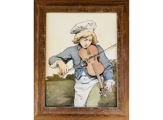 Framed Porcelain Tile Of Man With Violin