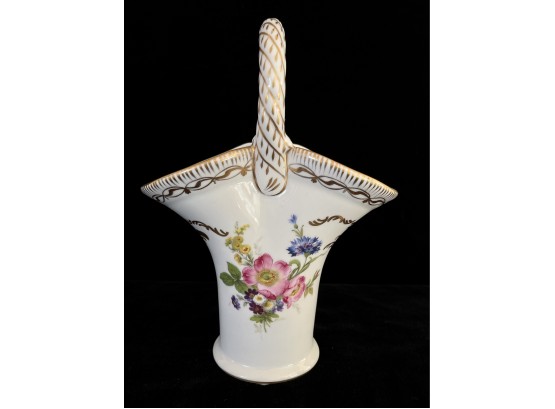 Vintage European Porcelain Basket Vase With Handle