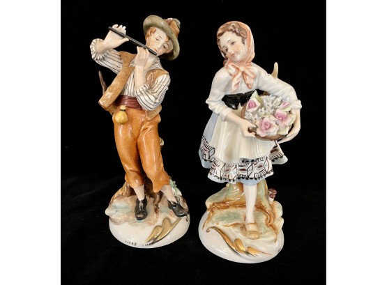 Pair Of Capo Di Monte Boy & Girl Figurines