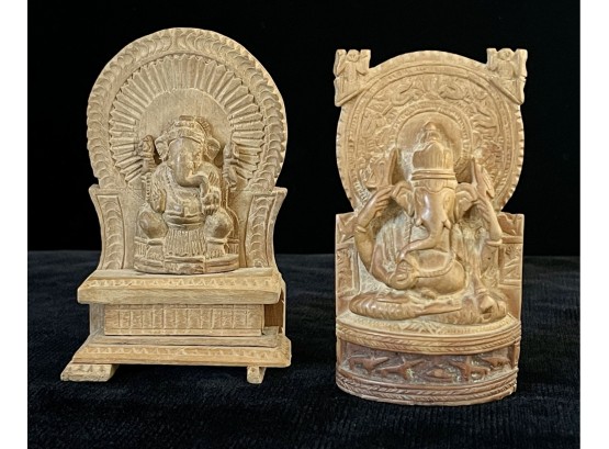 Pair Of Asian Wood Carved Elephant Deities