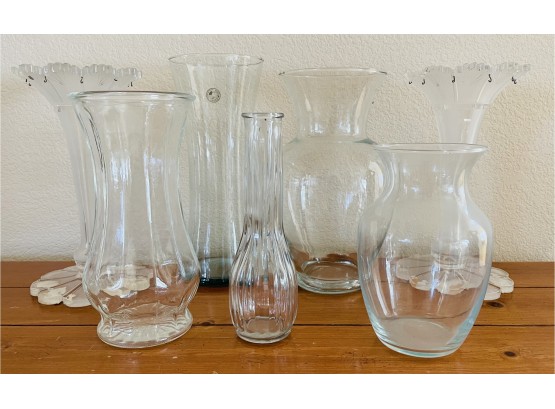 Glass Vase Lot W/ 2 Antique Crystal Missing Drops