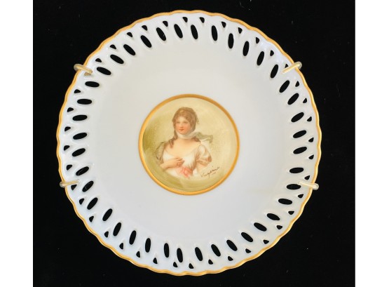 Vintage German Blue Porcelain Portrait Plate