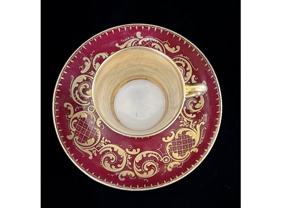 Austrian Vintage Cup And Saucer- Red And Gold