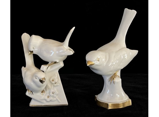 Pair Of Vintage White German Porcelain Bird Figurines