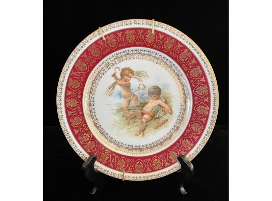 Vintage Porcelain Plate - Imperial Crown Austria Cherub With Rake