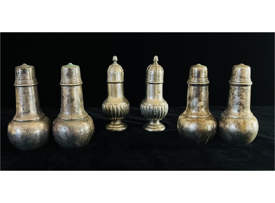 6 Silver Plated Vintage Salt And Pepper Shakers