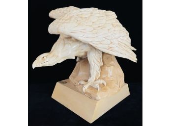 Porcelain Eagle Statue On Wood Base- Signed