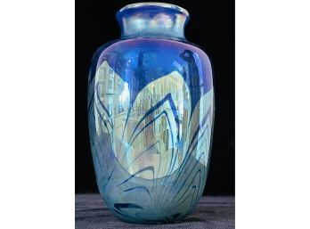 Art Glass Hand Blown Blue Vase- Signed Jim Murray