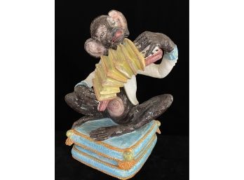 Heavy Ceramic Monkey Playing Accordion Statue
