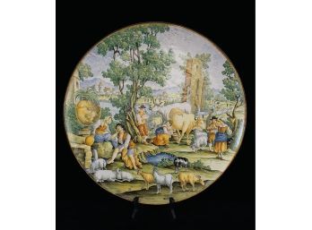 Very Large 18' Italian Ceramic Wall Plate With Country Scene- Signed