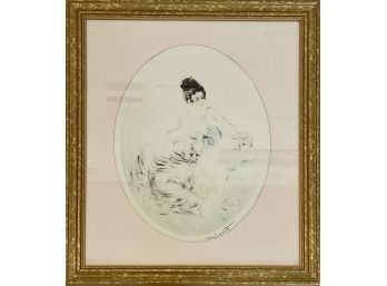 Signed Antique Print Of Lady With Child
