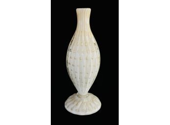 Murano Like Vase- White Fluted Design With Gold Bubbles