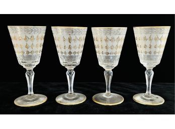 4 Vintage Salir Wine Glasses With Frosted Glass & Gold Accents