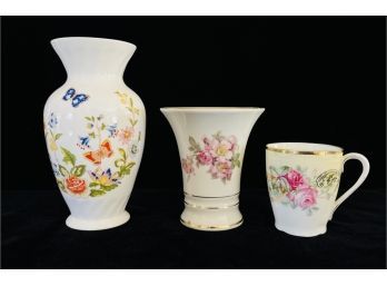 English Porcelain Vase- Cottage Garden Plus 2 More Pieces