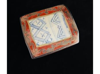 Vintage Chinese Lacquer Box With Porcelain Inlay On Top