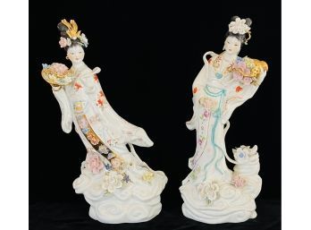 Pair Of Chinese Porcelain Lady Statues