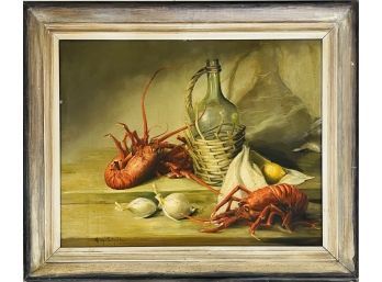 Signed Oil On Board- Lobsters Still Life