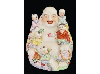 Seated Smiling Buddha With Children- Chinese Porcelain