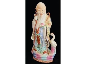 Asian Porcelain Old Man Figure With Staff