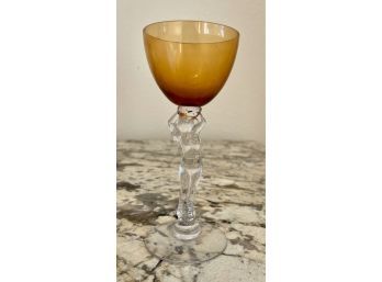 Deco Style Amber Goblet With Hand Blown Nude Stem