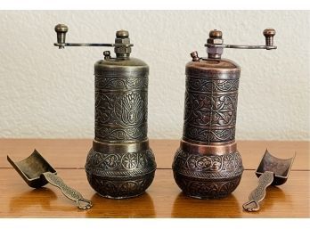 Copper & Brass Salt And Pepper Mills With Scoops