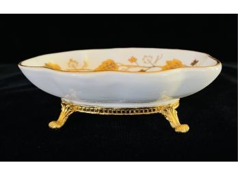 Porcelain Dish W/ Gold Metal 4 Ft Base