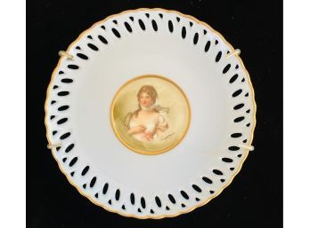 Vintage German Blue Porcelain Portrait Plate