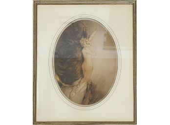 Signed Antique Print Of Nude Lady On Fur