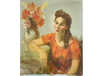 Original Oil Painting Of Woman In Red- No Frame
