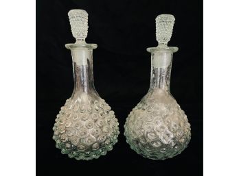 2 Vintage Blown Glass Hobnail Cruets