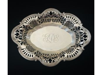 Antique Ornate Pierced Design Sterling Silver Oval Dish 10.19 Oz