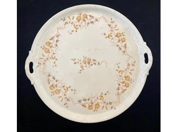 Large Antique Round Porcelain Platter With Handles