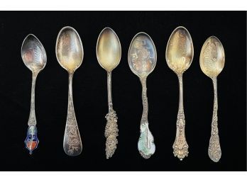 6 Sterling Silver Souvenir Spoons- 1.93 Oz