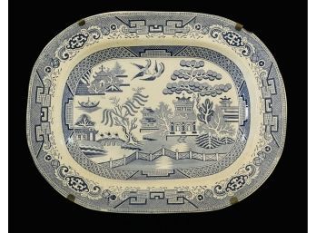 Antique Chinese Style Blue & White Serving Platter