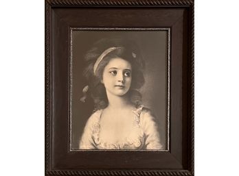 Antique Framed Print Of Young Woman Black Wood Frame
